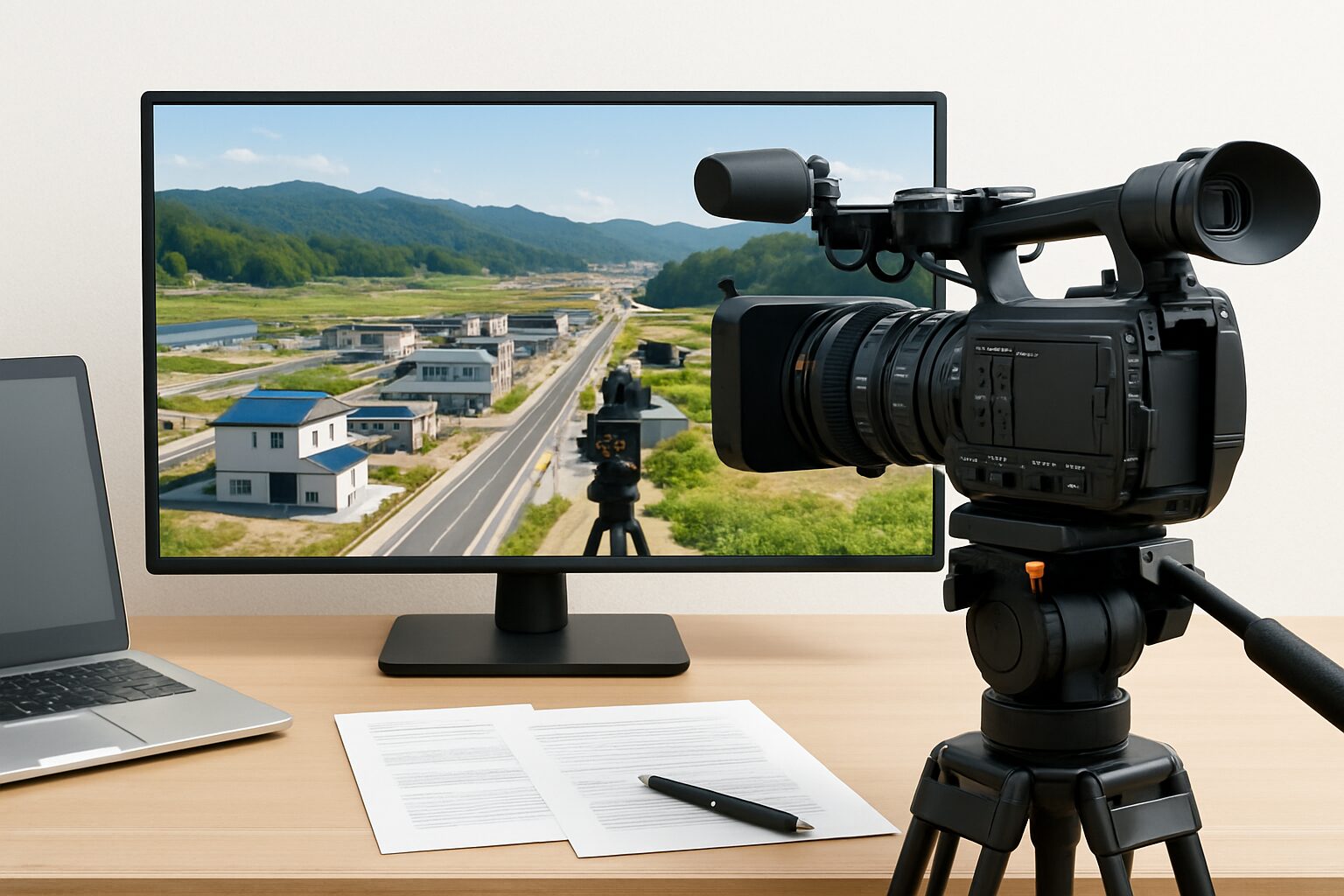 岩手・陸前高田の復興現場を撮影するカメラマンの後ろ姿