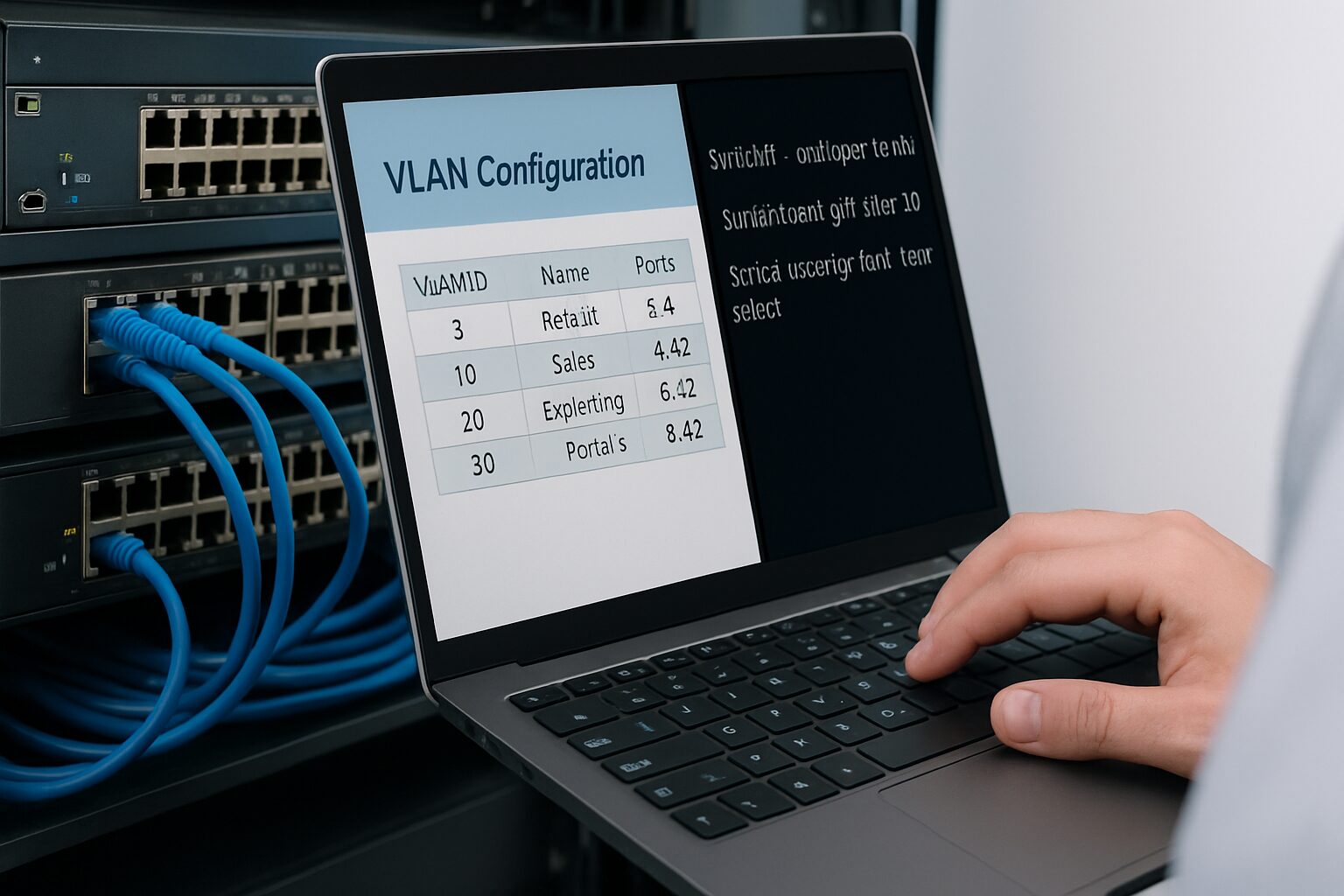 VLAN設定の確認とCLIコマンドのイメージ