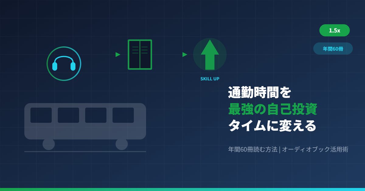 通勤時間をオーディオブックで自己投資タイムに変えるコンセプト図